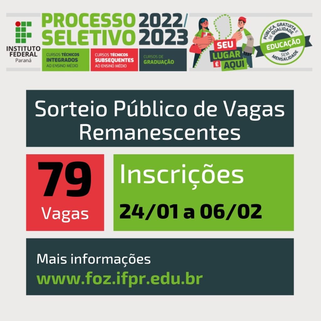 IFPR Foz do Iguaçu oferta 79 vagas por sorteio para cursos técnicos e superiores gratuitos