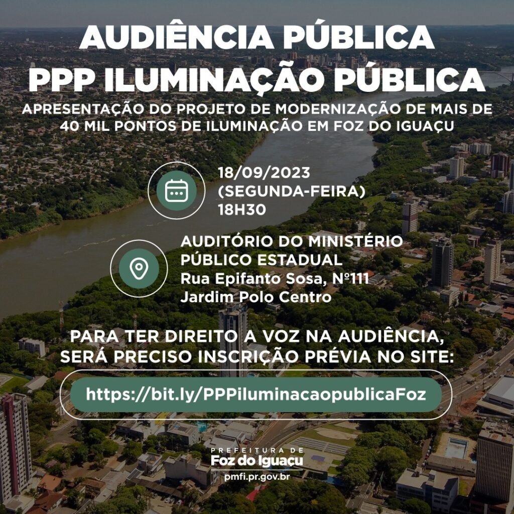 Projeto da PPP da iluminação pública será apresentado na segunda-feira (18) em audiência pública no MP
