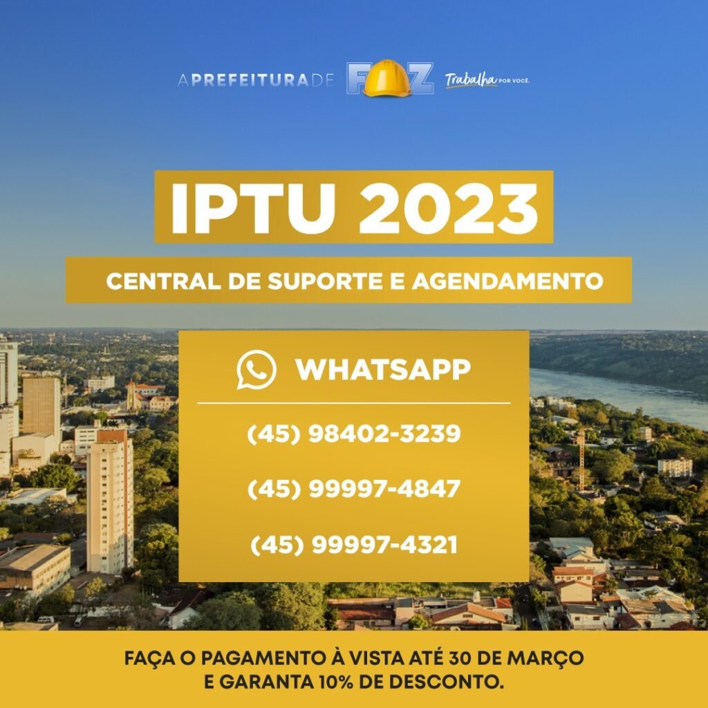 Primeira parcela ou cota única do IPTU 2023 vence dia 30 de março