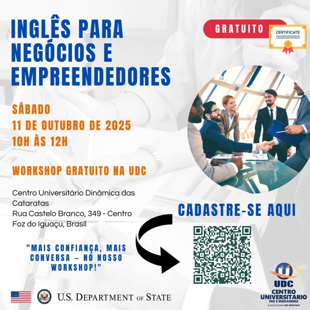 UDC e Departamento de Estado dos EUA promovem workshop gratuito de inglês para negócios e empreendedores