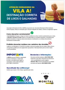 AMVA orienta sobre descarte correto de resíduos na Vila a